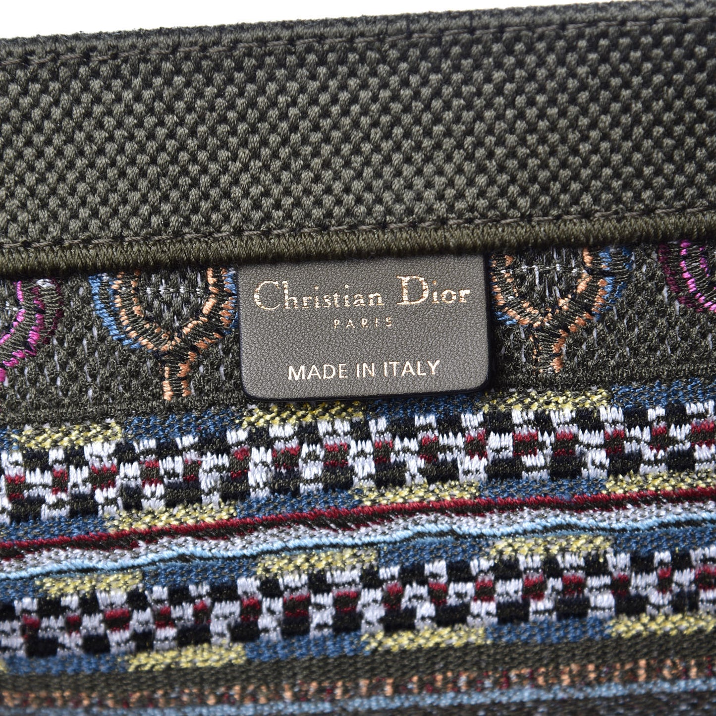 Canvas Embroidered Book Tote Olive Multicolor