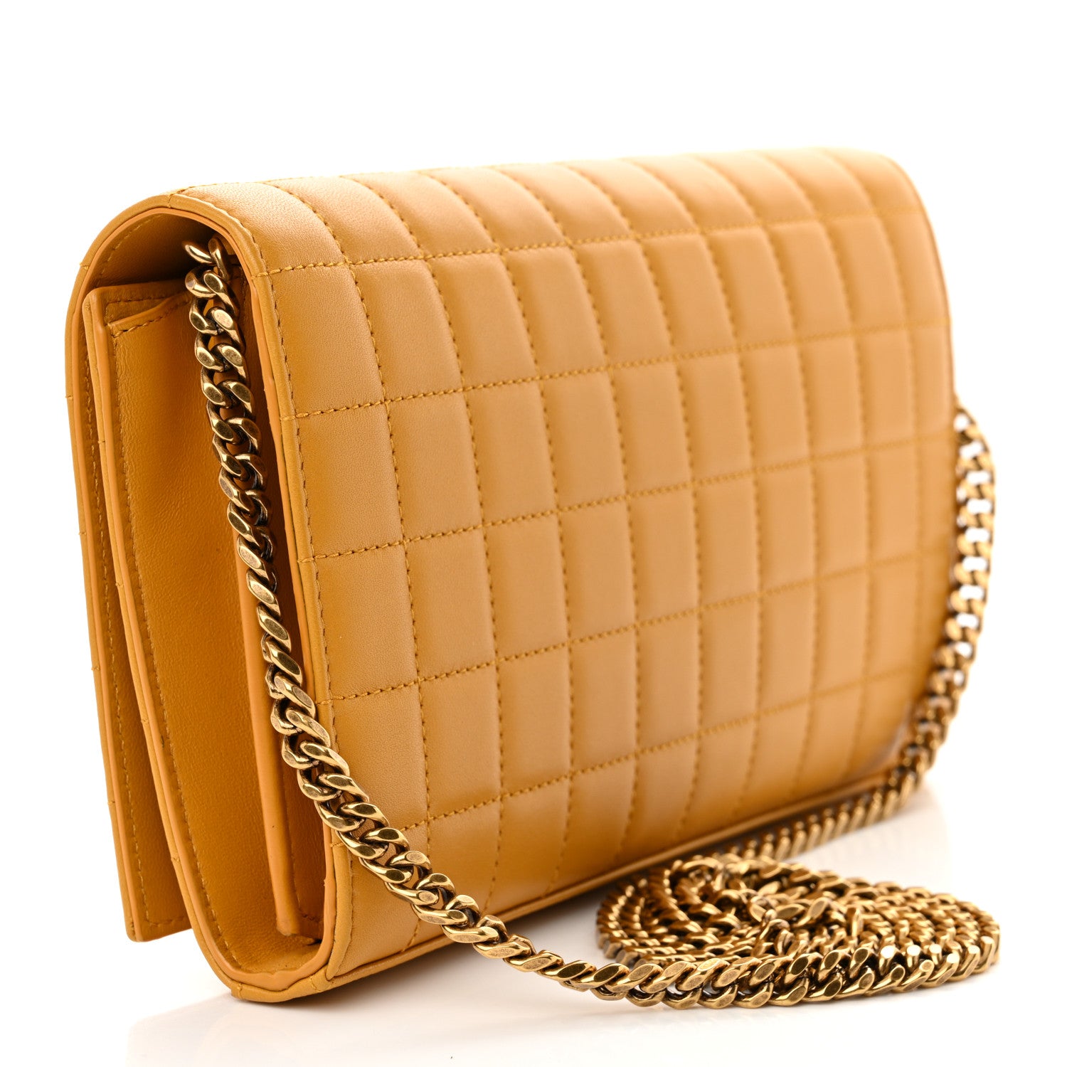 Saint Laurent Lambskin Carre Quilted Cassandre Chain Wallet Saffran 3 of 13