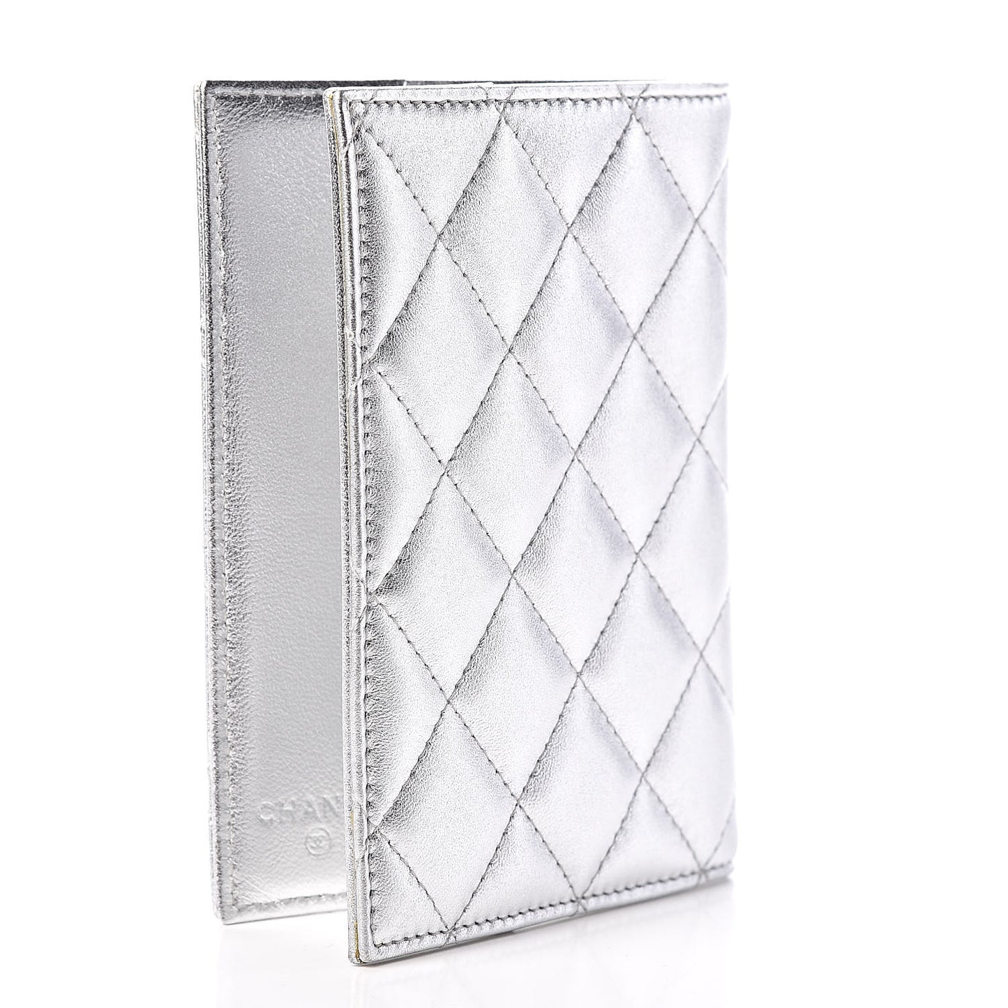 Metallic Lambskin Quilted Passport Holder Silver
