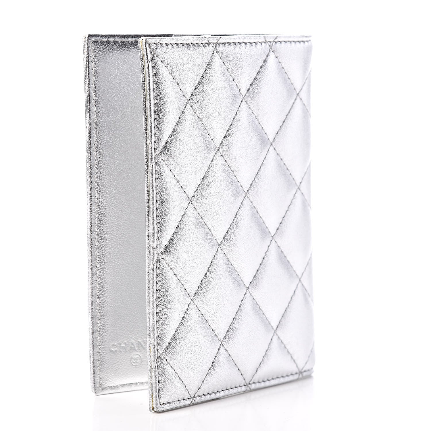 Chanel Metallic Lambskin Quilted Passport Holder Silver 3 of 8