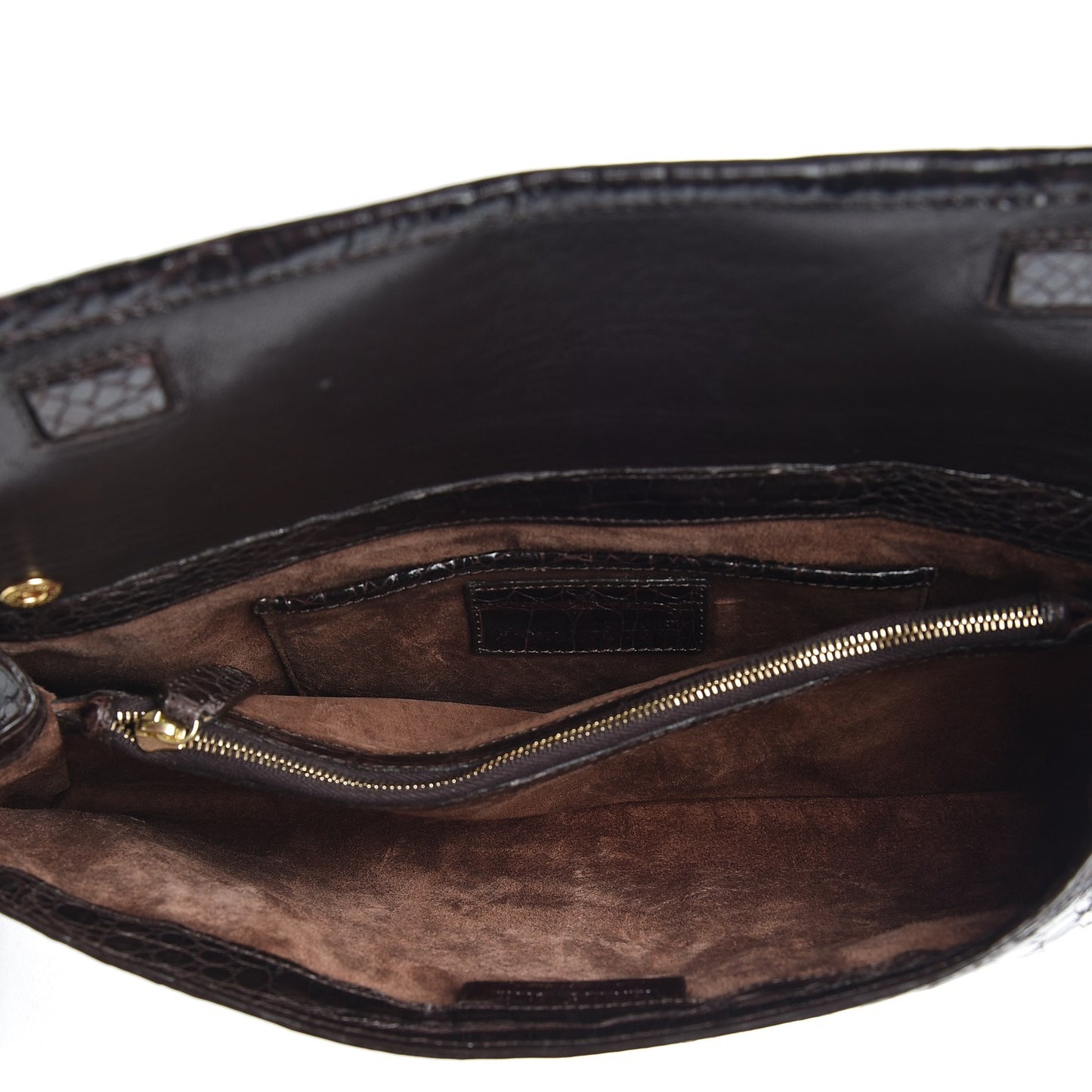 Glossy Crocodile Foldover Clutch Brown