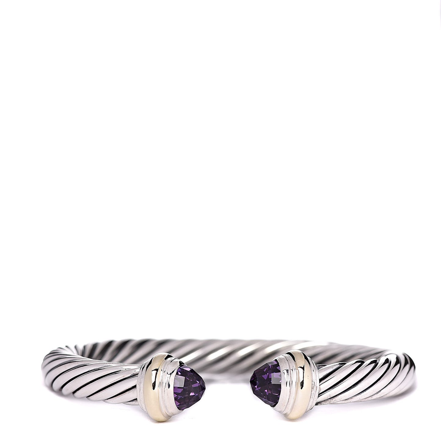 Sterling Silver 14K Yellow Gold Amethyst 7mm Cable Classics Bracelet