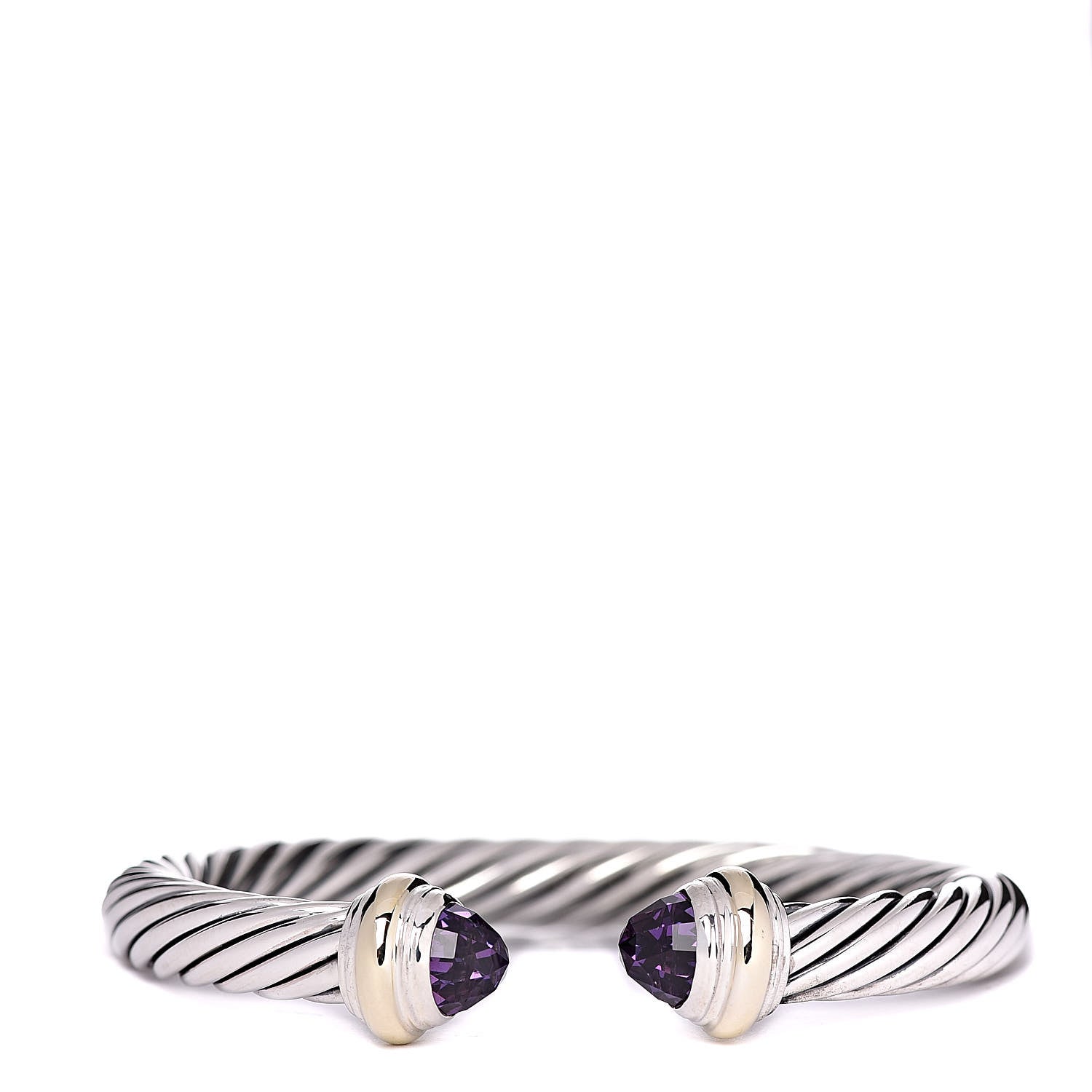 David Yurman Sterling Silver 14K Yellow Gold Amethyst 7mm Cable Classics Bracelet 1 of 5