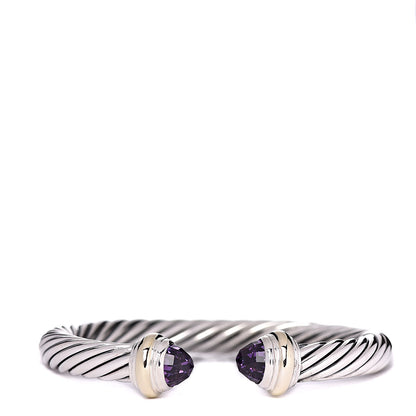 David Yurman Sterling Silver 14K Yellow Gold Amethyst 7mm Cable Classics Bracelet 1 of 5