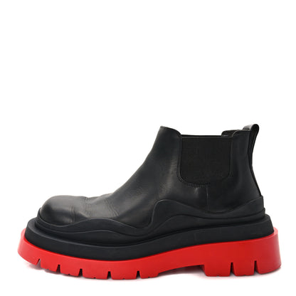 Bottega Veneta Calfskin Mens The Tire Cropped Chelsea Boots 40 Black Bright Red 1 of 10
