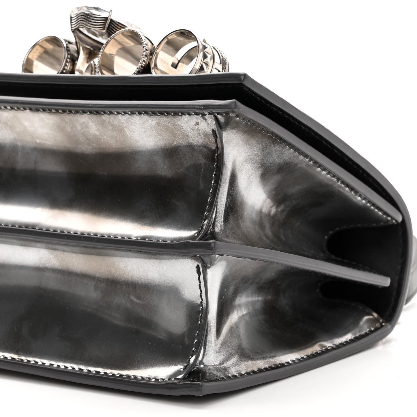 Metallic Patent Calfskin Jeweled Knuckle Satchel Silver