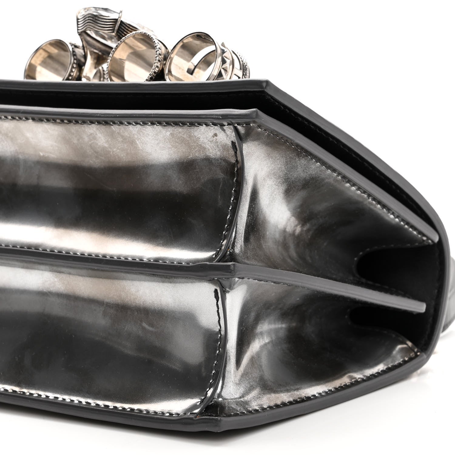 Alexander McQueen Metallic Patent Calfskin Jeweled Knuckle Satchel Silver 9 of 9