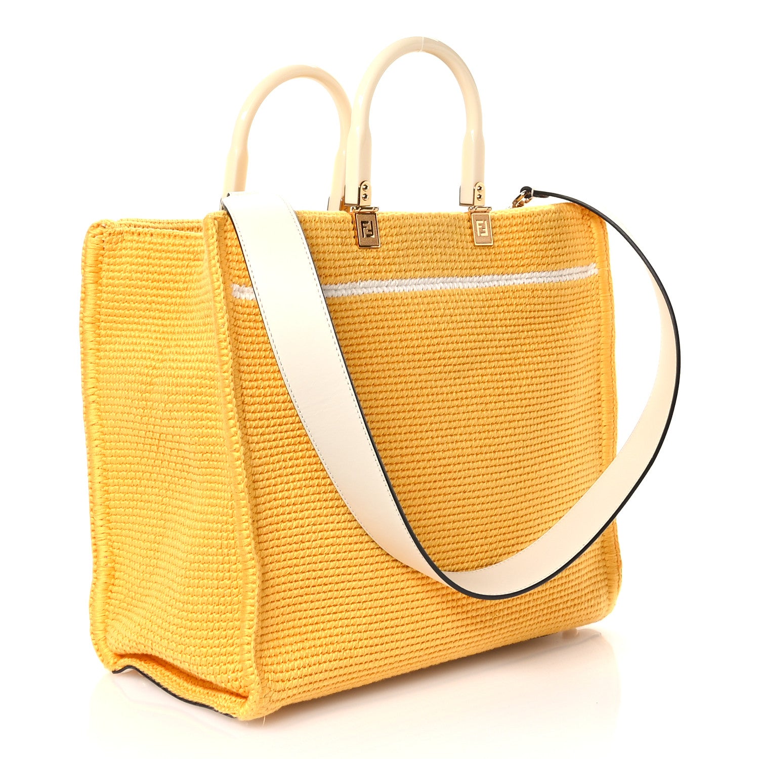 Fendi Crochet Vitello King Logo Plexiglass Medium Fendi Sunshine Shopper Tote Mimosa Panna 3 of 10