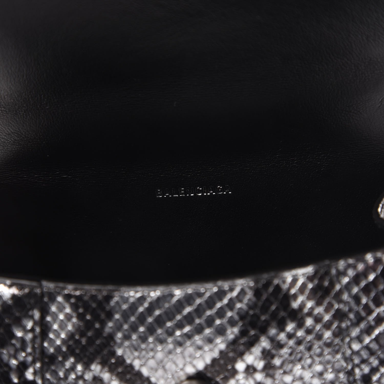 Balenciaga Shiny Calfskin Snakeskin Embossed Hourglass Top Handle Bag XS Silver Black 7 of 9