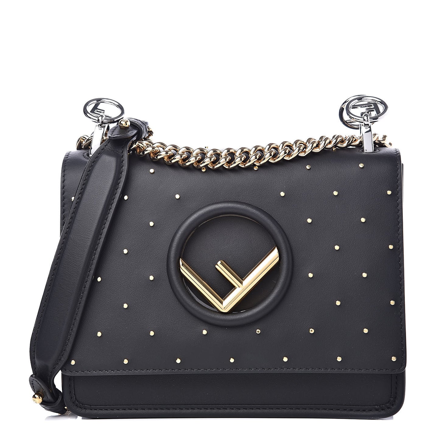 Vitello Liberty F is Studded Small Kan I Shoulder Bag Black