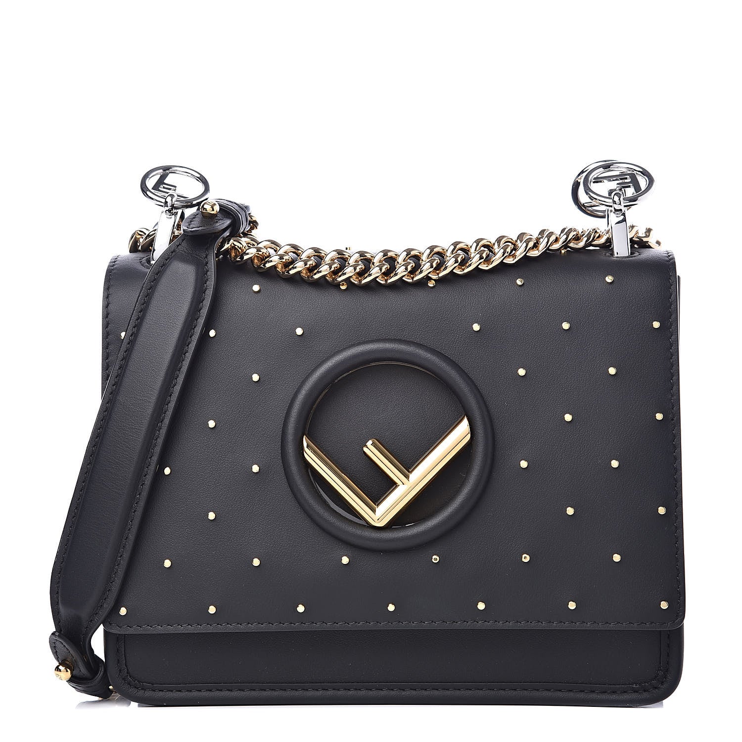 Fendi Vitello Liberty F is Studded Small Kan I Shoulder Bag Black 1 of 13