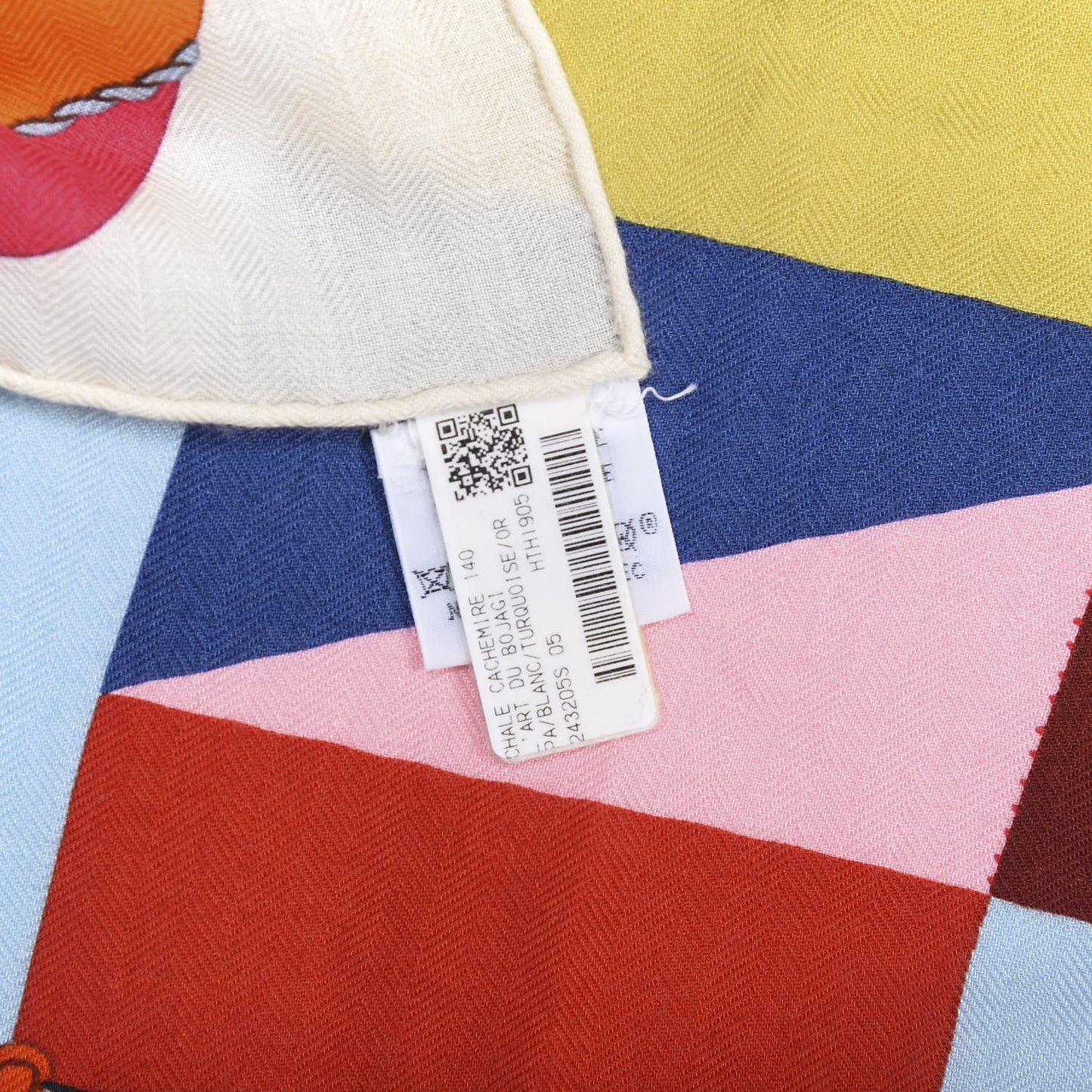 Cashmere Silk L'Art du Bojagi Shawl 140 Blanc Turquoise Orange