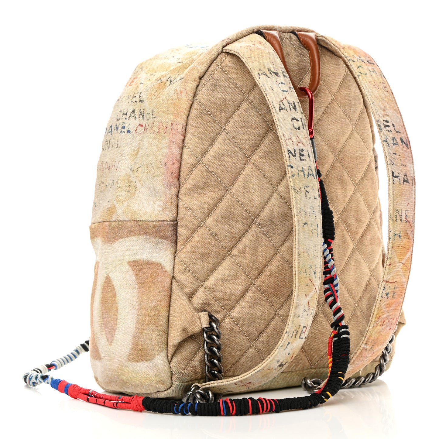 Graffiti Printed Canvas Medium Backpack Beige