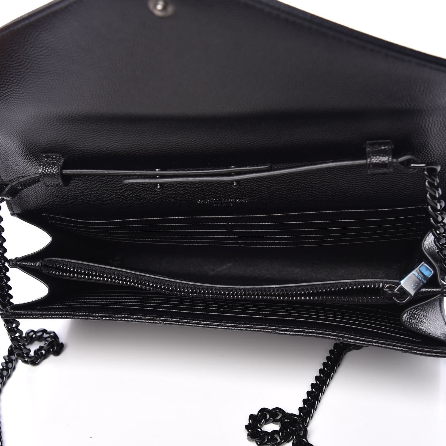 Saint Laurent Grain De Poudre Matelasse Chevron Monogram Chain Wallet Black 5 of 8