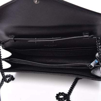 Saint Laurent Grain De Poudre Matelasse Chevron Monogram Chain Wallet Black 5 of 8