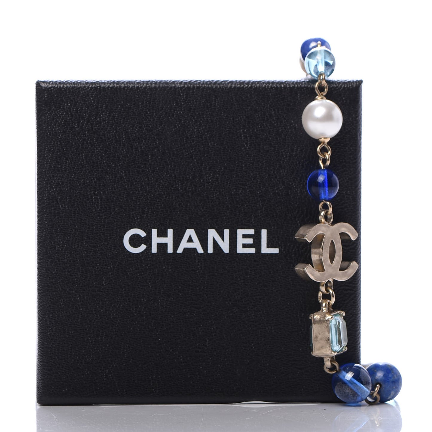 Ruthenium Pearl Beaded CC Short Necklace Silver Blue