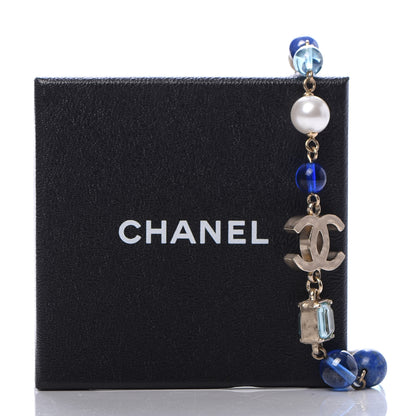 Chanel Ruthenium Pearl Beaded CC Short Necklace Silver Blue 6 of 6