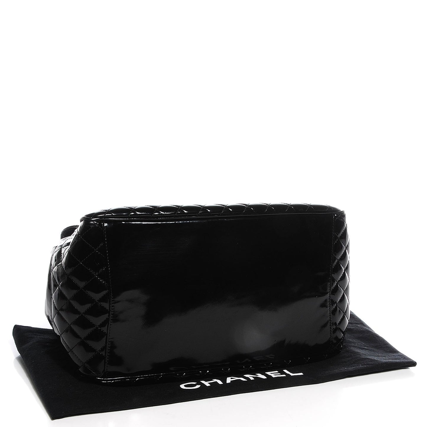 Glazed Calfskin Quilted Large Mademoiselle Flap Black