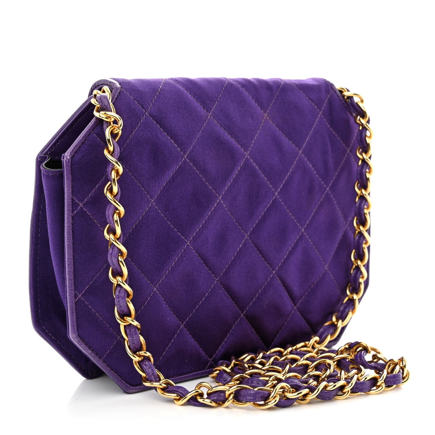 Satin Quilted Flap Shoulder Bag Purple