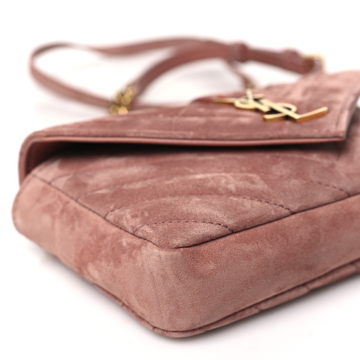 Saint Laurent Suede Matelasse Chevron Monogram Mini College Bag Barely Pink 9 of 12