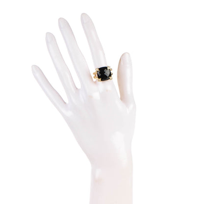 David Yurman 18k Yellow Gold Black Onyx Pave Diamond 15mm Cushion On Point Ring 7.25 2 of 5