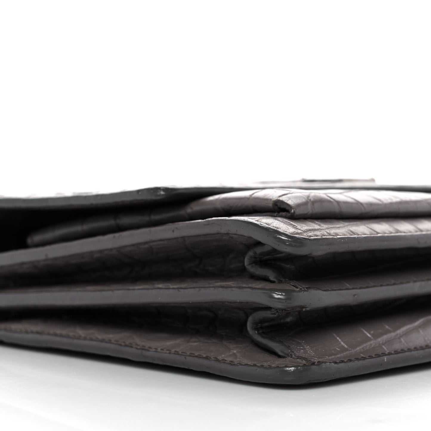 Calfskin Crocodile Embossed Medium Monogram Sunset Fog