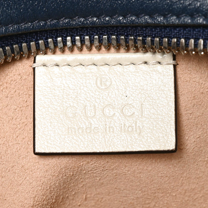 Gucci Azalea Calfskin Matelasse Diagonal Mini Torchon GG Marmont Round Shoulder Bag Blue Agata Mystic White 6 of 11