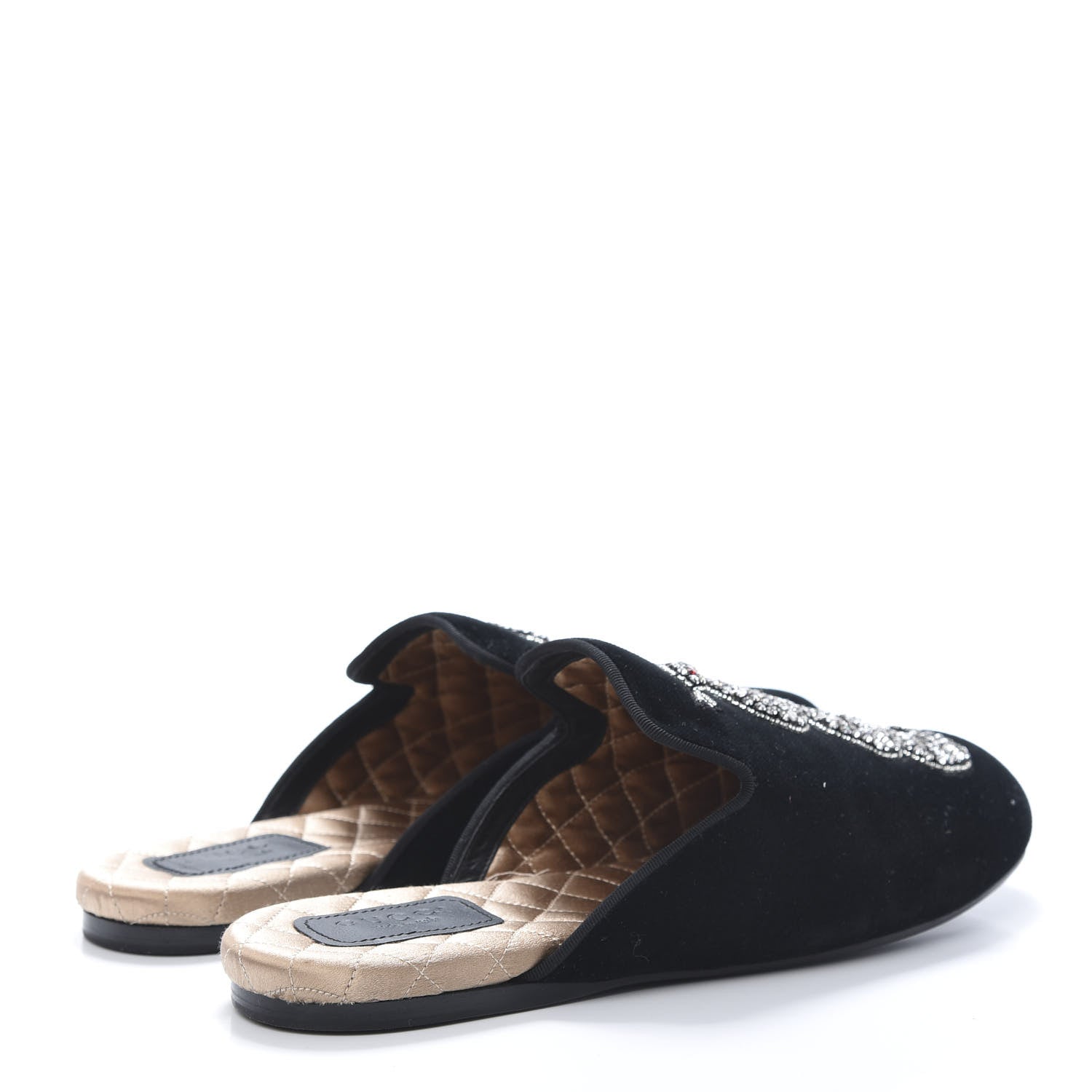 Gucci Velvet Crystal Snake Embroidered Womens Slippers 37 Black 4 of 9