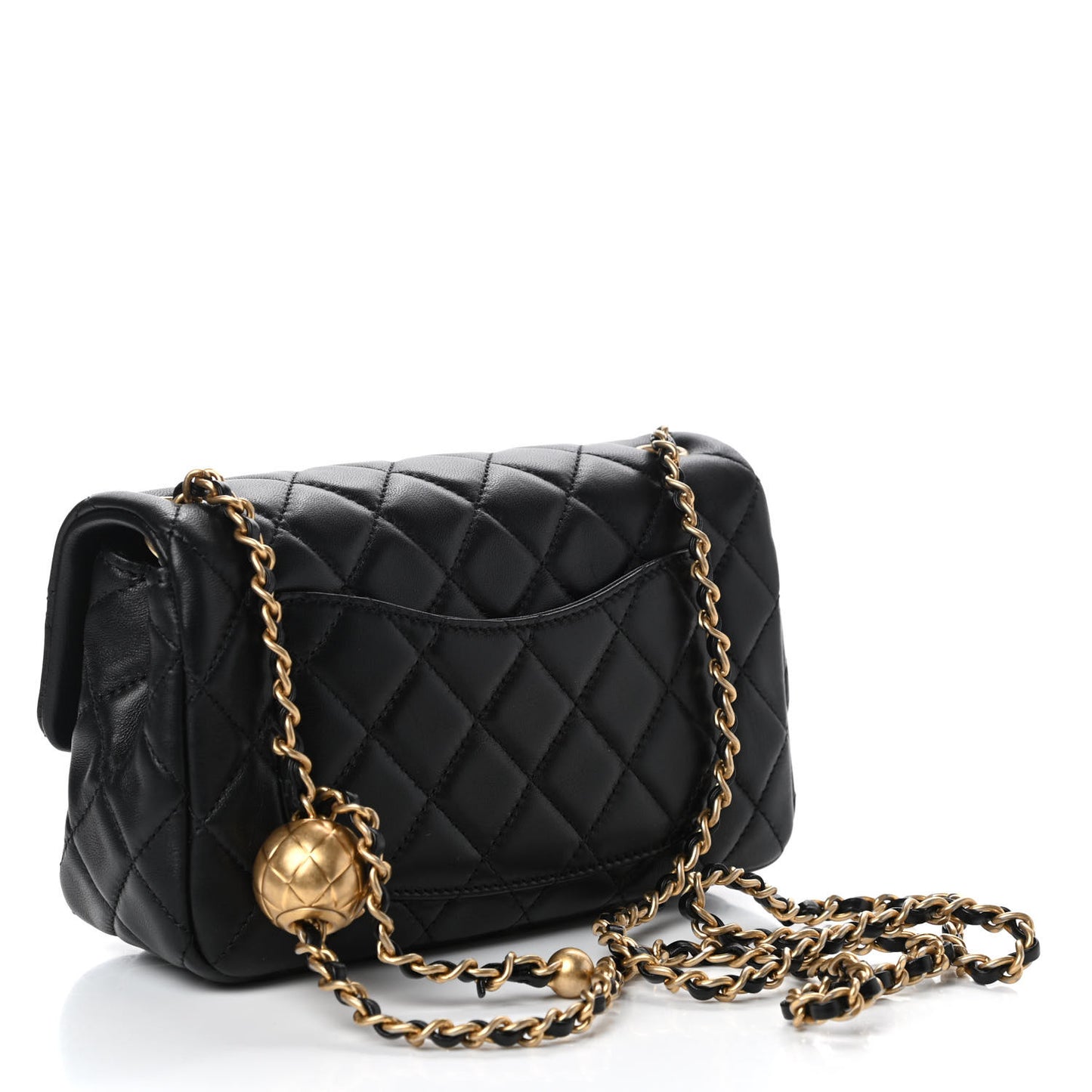 Lambskin Quilted Mini Rectangular Pearl Crush Flap Black