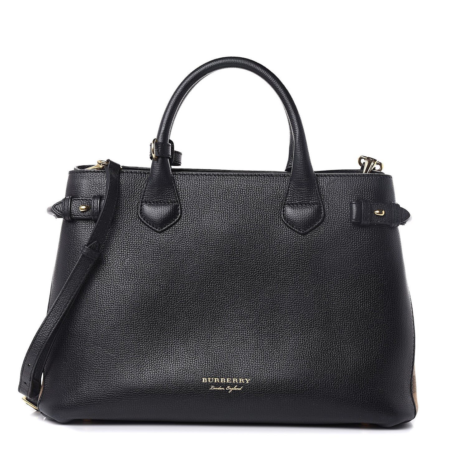 Grainy Calfskin House Check Medium Banner Tote Black