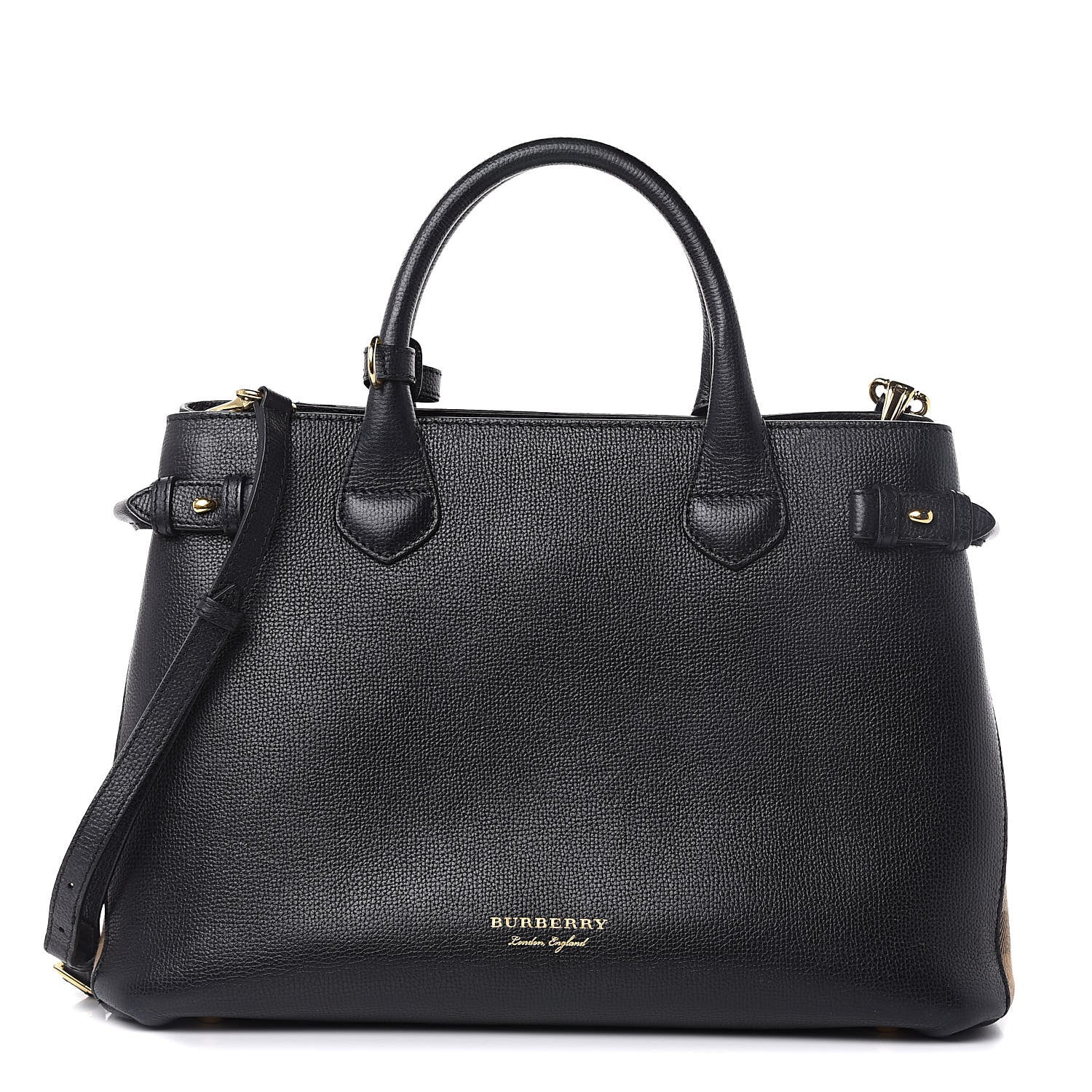 Burberry Grainy Calfskin House Check Medium Banner Tote Black 1 of 11