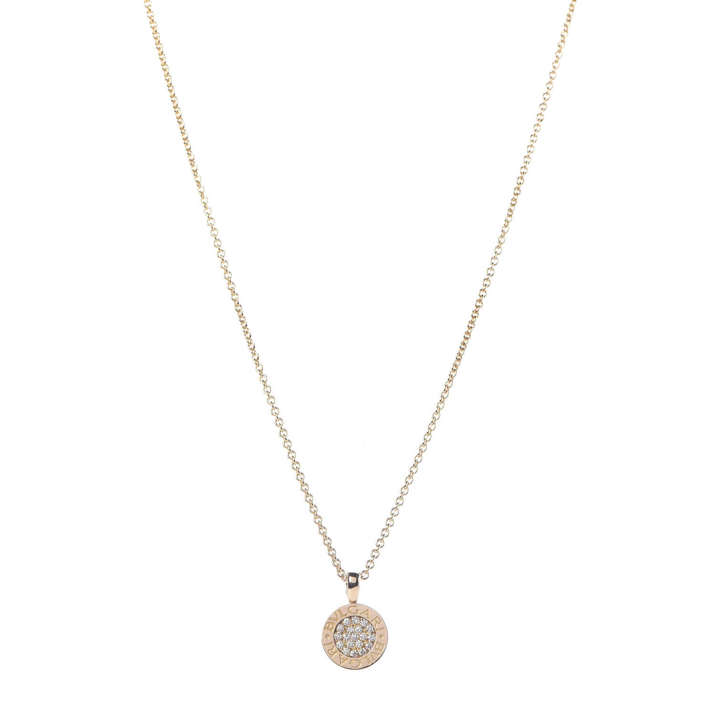 18K Yellow Gold Diamond BVLGARI BVLGARI Pave Pendant Necklace