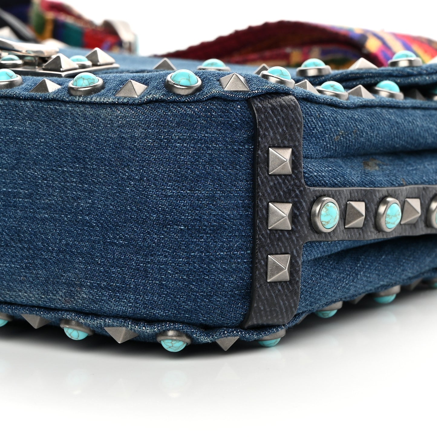 Denim Guitar Strap Rockstud Rolling Shoulder Flap Messenger Bag