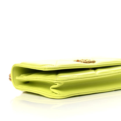 Chanel Shiny Lambskin Quilted Chanel 19 Wallet On Chain WOC Neon Yellow 9 of 12