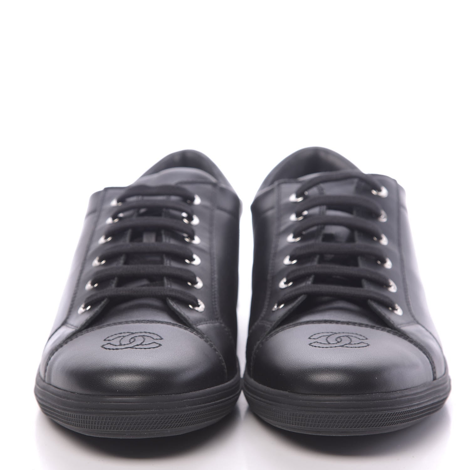 Chanel Calfskin Mens CC Cap Toe Sneakers 42 Black 2 of 7