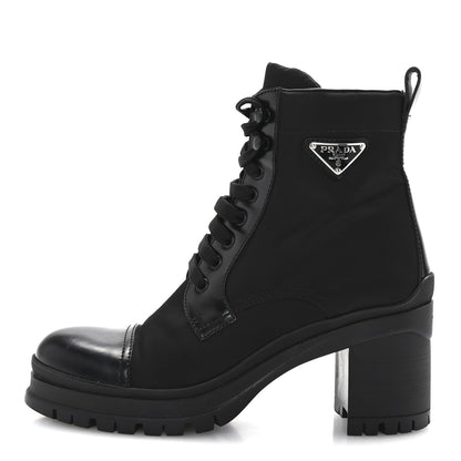 Prada Spazzolato Re-Nylon Metal Triangle Logo Lace Up 55mm Ankle Boots 40 Black 1 of 9