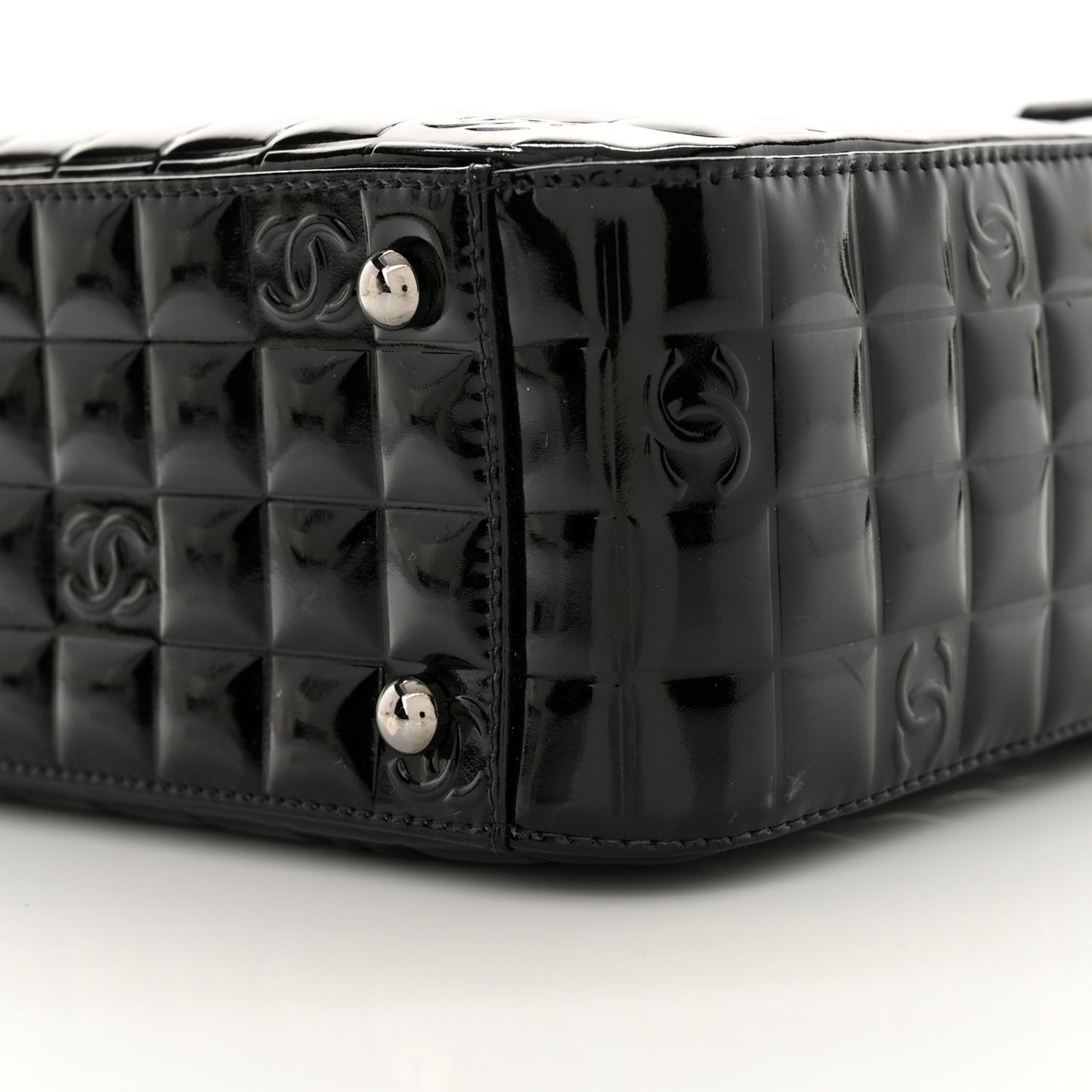 Patent Chocolate Bar Quilted Tote Black