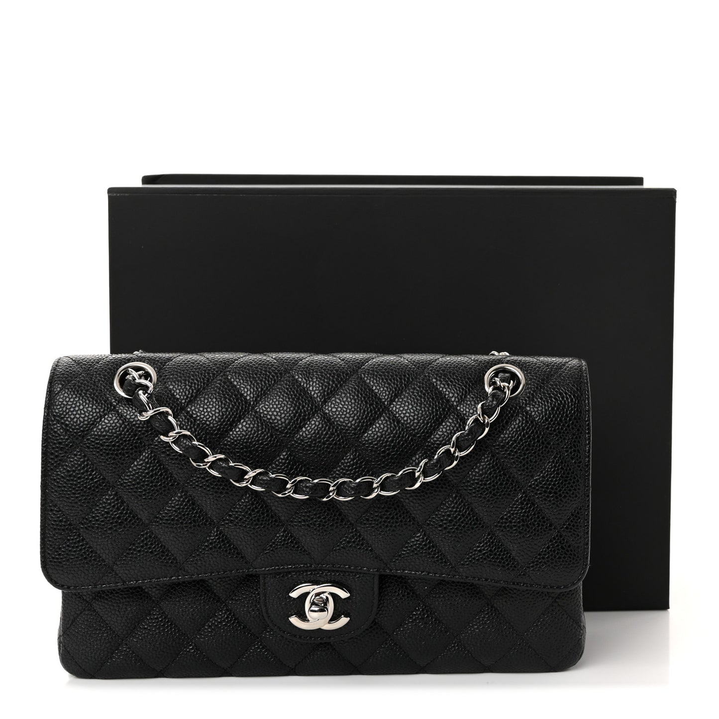 Caviar Quilted Medium Double Flap Black