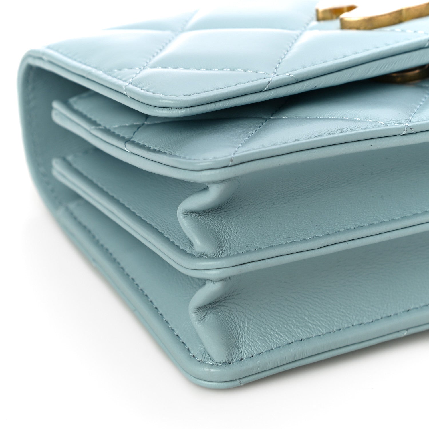 Chanel Lambskin Enamel Quilted Pending CC Clutch With Chain Light Blue 8 of 11