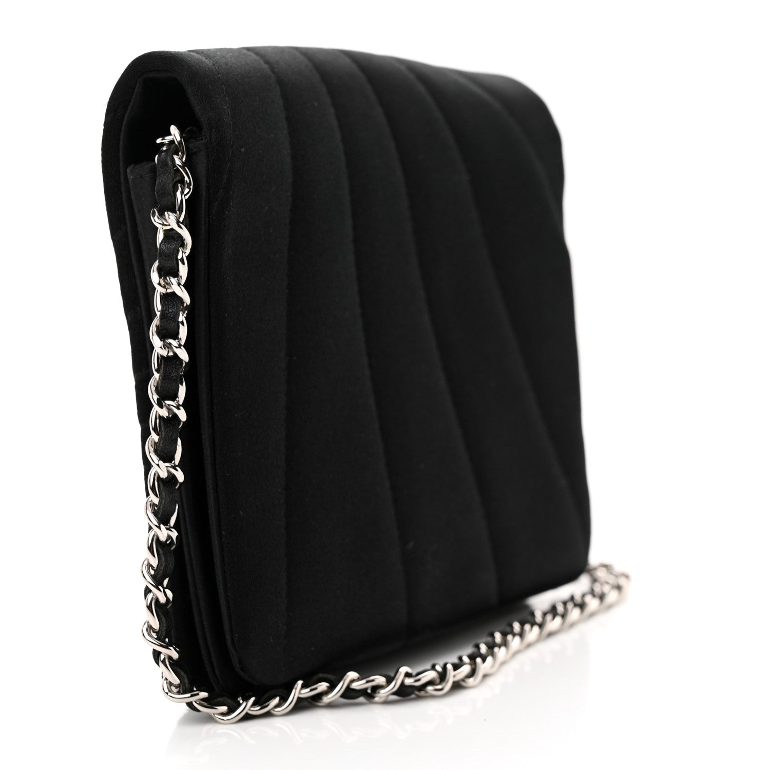 Chanel Satin Pleated Chain Embellished Mirror Flap Black 3 of 13