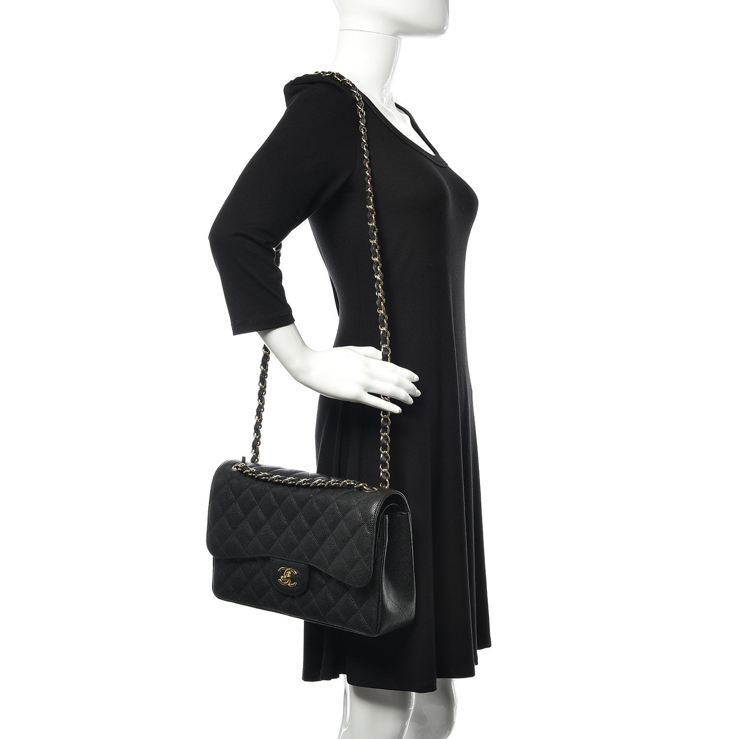 Caviar Quilted Jumbo Double Flap Black