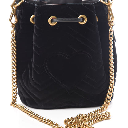 Gucci Velvet Matelasse GG Marmont Bucket Bag Black 9 of 11