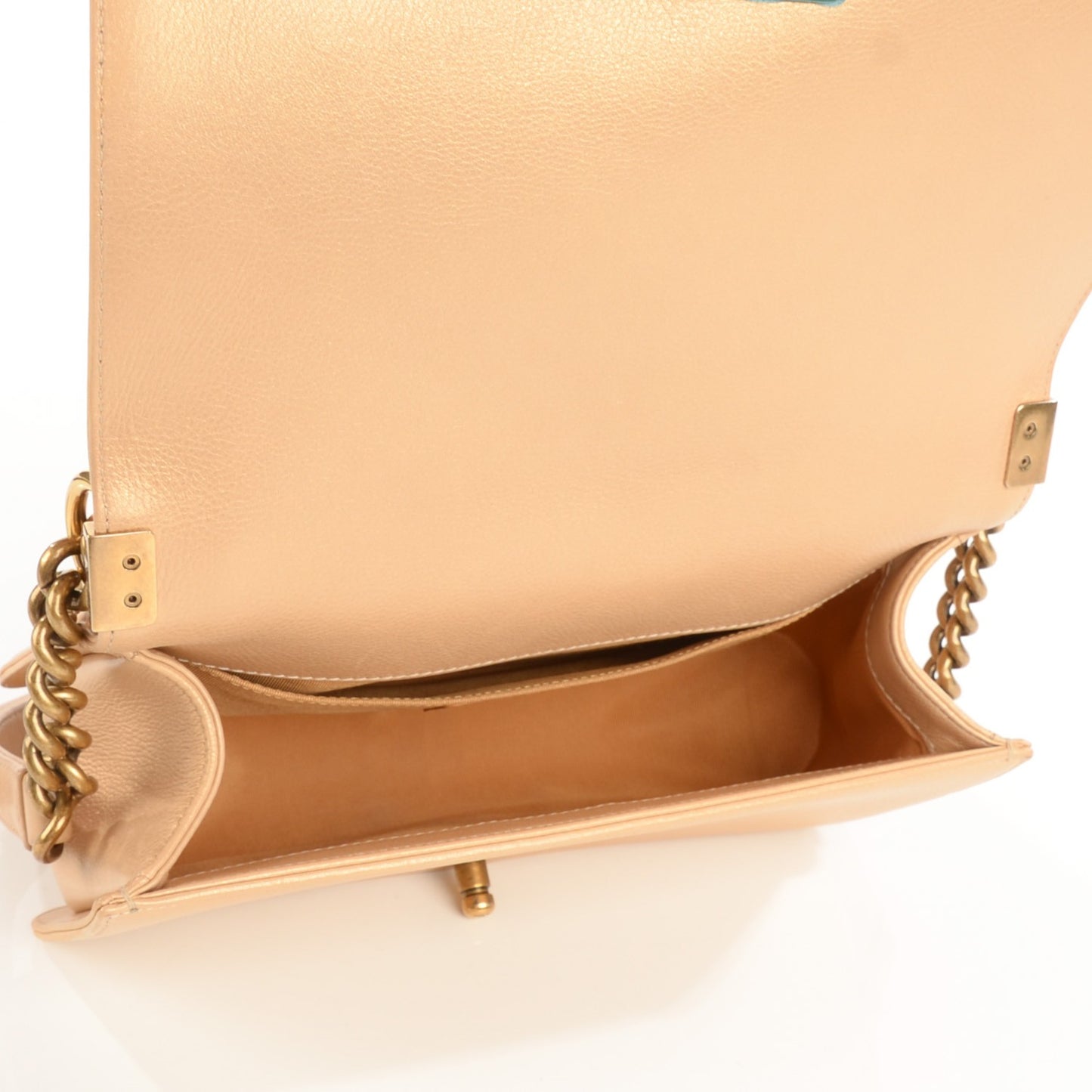 Metallic Calfskin Quilted Medium Boy Flap Gold