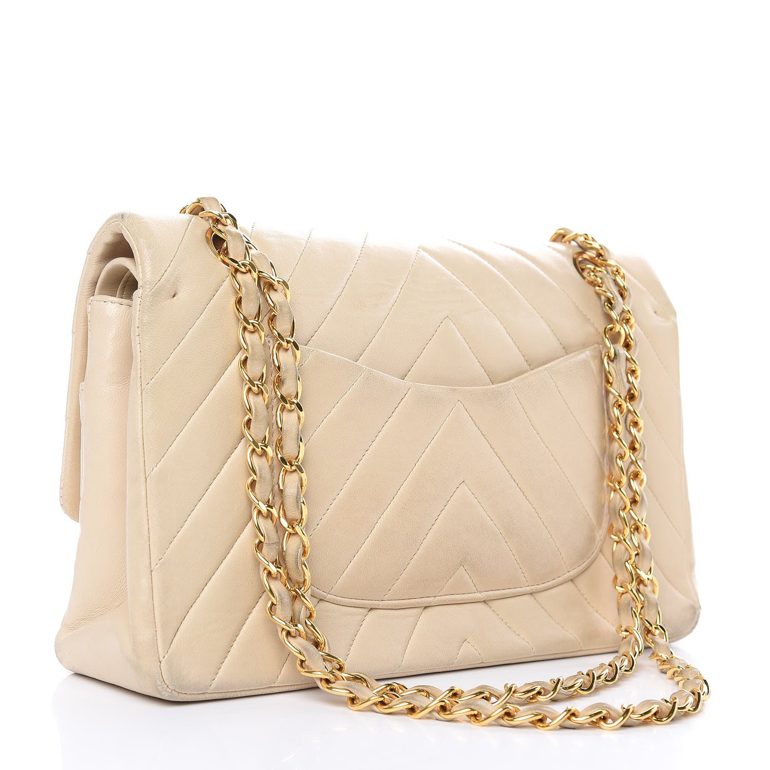 Chanel Lambskin Chevron Quilted Medium Double Flap Beige 3 of 24