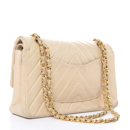 Chanel Lambskin Chevron Quilted Medium Double Flap Beige 3 of 24