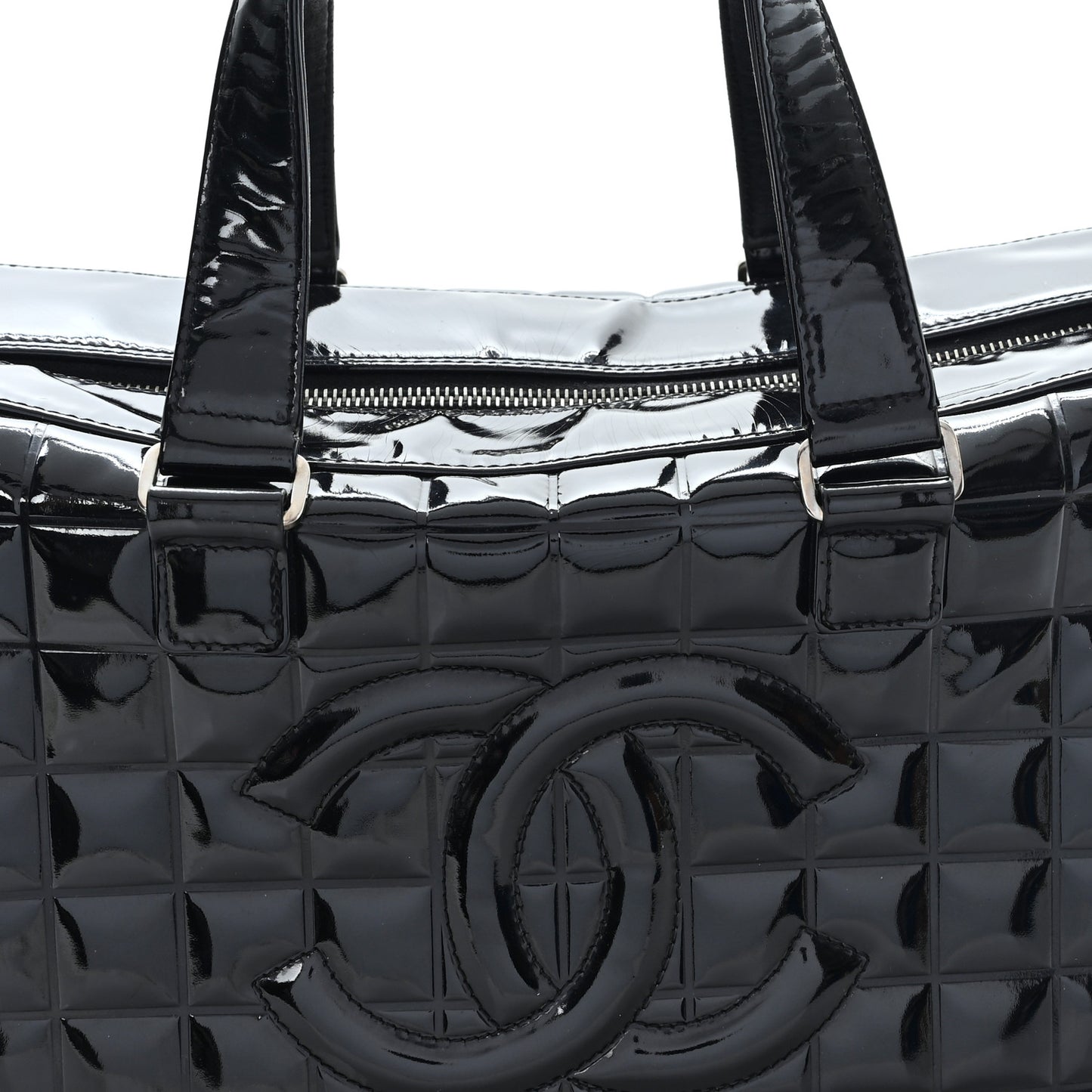 Patent Quilted Chocolate Bar Bowler Black