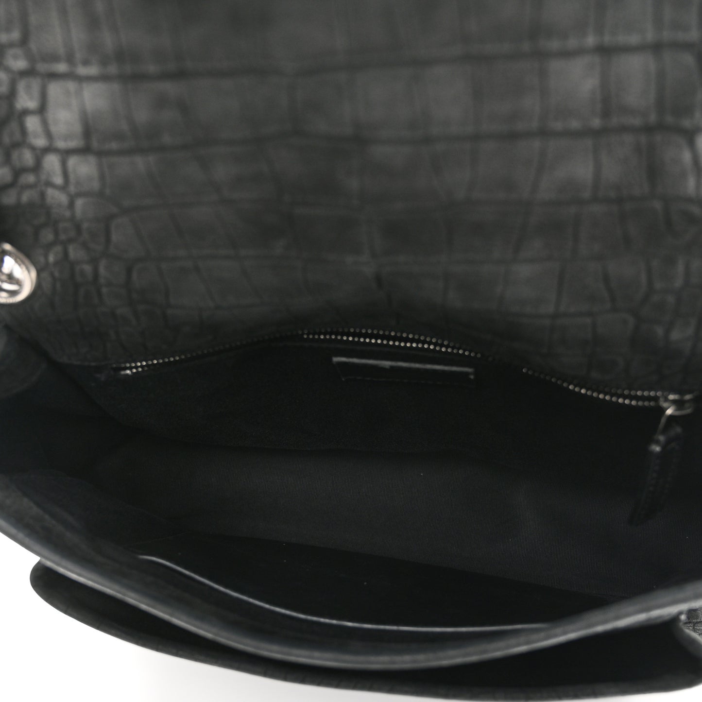 Nubuck Crocodile Embossed Monogram Medium Niki Chain Satchel Black