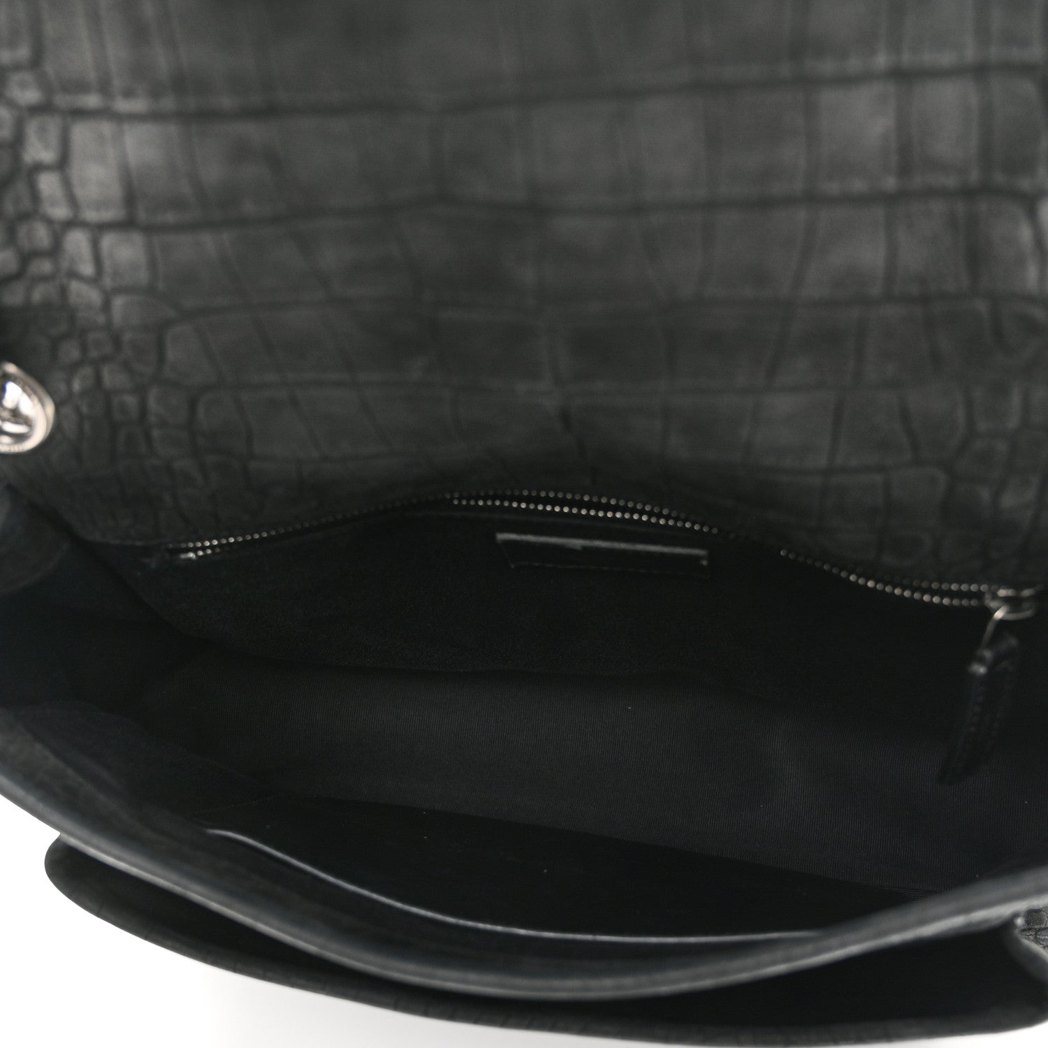Saint Laurent Nubuck Crocodile Embossed Monogram Medium Niki Chain Satchel Black 5 of 10