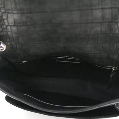 Saint Laurent Nubuck Crocodile Embossed Monogram Medium Niki Chain Satchel Black 5 of 10