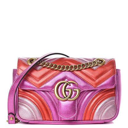 Gucci Metallic Calfskin Matelasse Mini GG Marmont Shoulder Bag Fuchsia 1 of 9